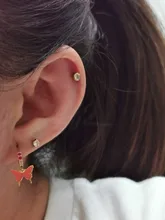 Pendientes pequeños de arcoíris de Playa de Ley 925 para mujer, con personalidad, animal, serpiente, abeja, mariposa, de plata y oro, 1 unidad