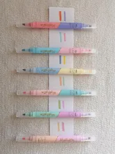 KissButy 6 unids/set resaltador pluma de doble cabeza marcador de color de la escuela suministros marcador papelería