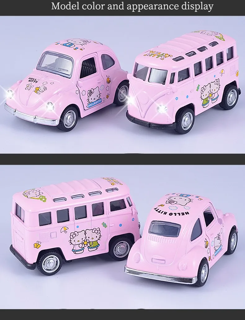Версия из сплава, звуковая и легкая модель автомобиля может открыть дверь мультфильм розовый KT мини автобус сплава Модель автомобиля