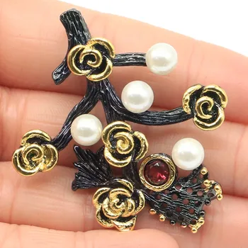 

50x43mm Sublime Antique Tree Shape Created 18g Rhodolite Garnet White Pearl Gift For Ladies Silver Pendant