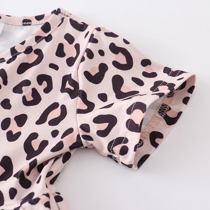 family clothes Girlymax Summer Baby Girls Mommy &me Boutique Children Clothes Milk Silk Leopard Short Sleeve Dress Kidswear black family matching outfits