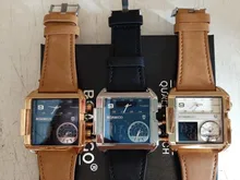 BOAMIGO- Relojes deportivos para hombre, reloj de pulsera masculino de cuarzo de cuero militar, con led, 3 zonas horarias