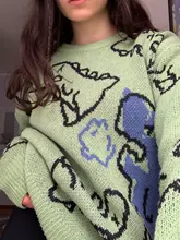 Suéter de moda Harajuku para hombre, ropa informal estilo Hip Hop, jersey de dibujos animados de dinosaurios, cuello redondo, suéteres de pareja informales de gran tamaño