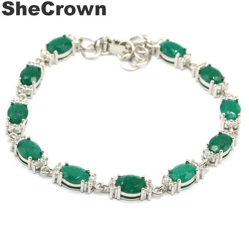 green emerald 12x6 мм 12,3 г восхитительный настоящий зеленый изумруд CZ женский ювелирный серебряный браслет 7,0-8,0 дюймов - Цвет камня: green emerald