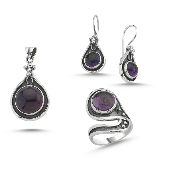 

Silver 925 Sterling Amethyst Stone Handwork Set
