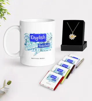 

Personalized English Teacher White Mug Chocolate and Is Daisy Necklace Gift Set-4