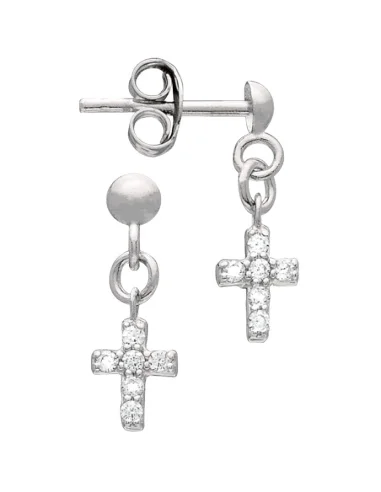 Pendientes Plata Rodiada Bola Cruz Circonitas