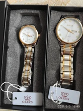 OLEVS-Reloj de dos tonos de acero inoxidable, reloj de pulsera de cuarzo, resistente al agua, para parejas