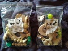 Mordedor de madera orgánico para bebé, mordedor en forma de Animal Natural, juguete de dentición, cuentas de silicona, regalo para bebé recién nacido, 2 uds.