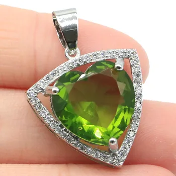 

31x21mm Beautiful Heart Shape Created Green Peridot Gift For Woman's Wedding Silver Pendant