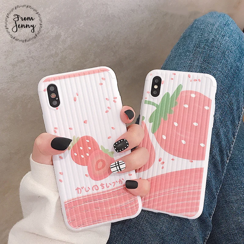 

From Jenny Small fresh strawberry for iPhone x xr xs max 6 6s 7 8 Plus text fruit phone silicone protection soft shell