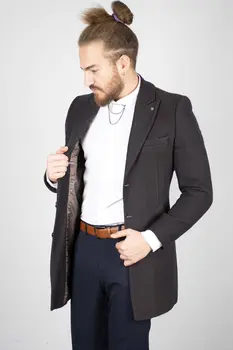 

DeepSEA Male Coffee Self-Relief Chain Mesh Patterned Kırlangıç Collar Coat 2002167