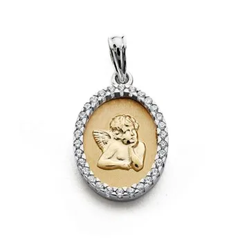 

Medal two-tone gold 9k little angel 20mm. Oval fence zircons center smooth