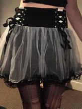 Sexy Skirt ALTERNATIVE CLOTHING Mesh Emo Lace-Up A-Line Patchwork Punk Dark-Mall Goth