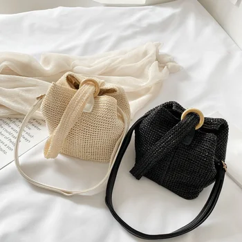 

Woven Rattan Shoulder Totes Bag Women Round Straw Beach Holiday Messenger Bags Lady Boho Round Beach Travel Purse