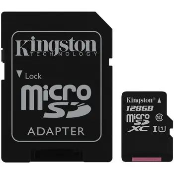 

128 GB MicroSD UHS-I class 10 speed up to 80 MB/s Read + SD adapter SDKINGSTON22.25