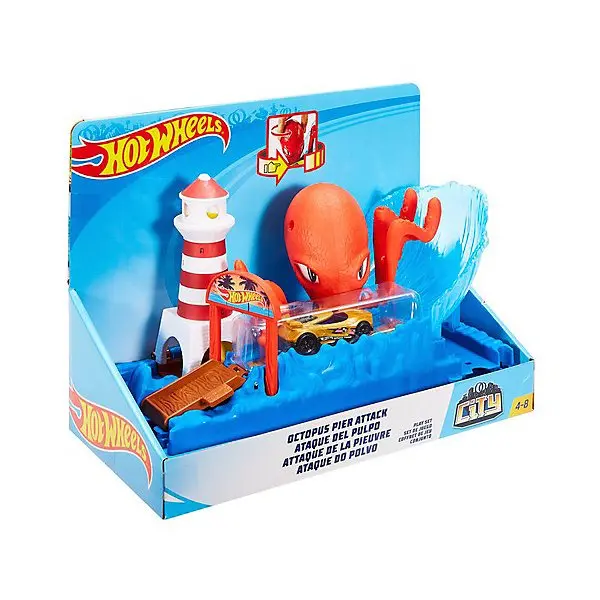 Автотрек Hot Wheels "Сити с монтрами-злодеями" Нападение осьминога на маяк