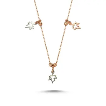 

Angemiel 925 Silver Sycamore Leaf Patterned Sterling Dangle Necklace-Rose Gold Plated