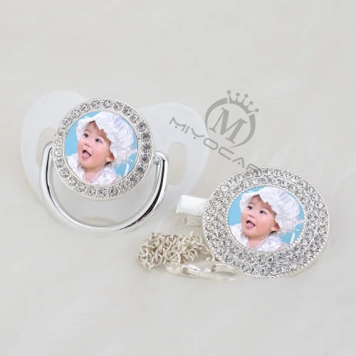 MIYOCAR изготовленные на заказ пустышки любое имя фото серебро bling соска и пустышка Клип BPA бесплатно пустышка bling удивительный дизайн P-1-P - Цвет: P-2-1--P 6-18M