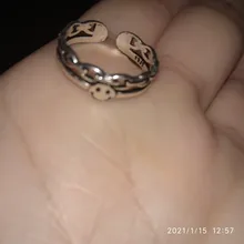 Anillos abiertos con cara feliz sonriente para mujer, anillos abiertos ajustables apilables de enlace, joyería trenzada, Color plateado antiguo Punk, A835