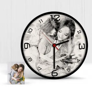 

Personalized Mother Girl Charcoal Illustrative Wood Wall Clock-1
