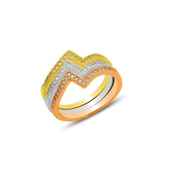 

Silver 925 Sterling Zircon 3 Colors Chevron Ring