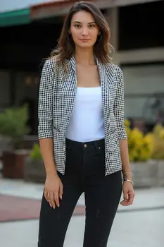 

POCKETS PATTERNED WOMEN'S BLAZER JACKET POCKETS VERY STYLISH WITH ZIPPER FALL AND WINTER QUALITY