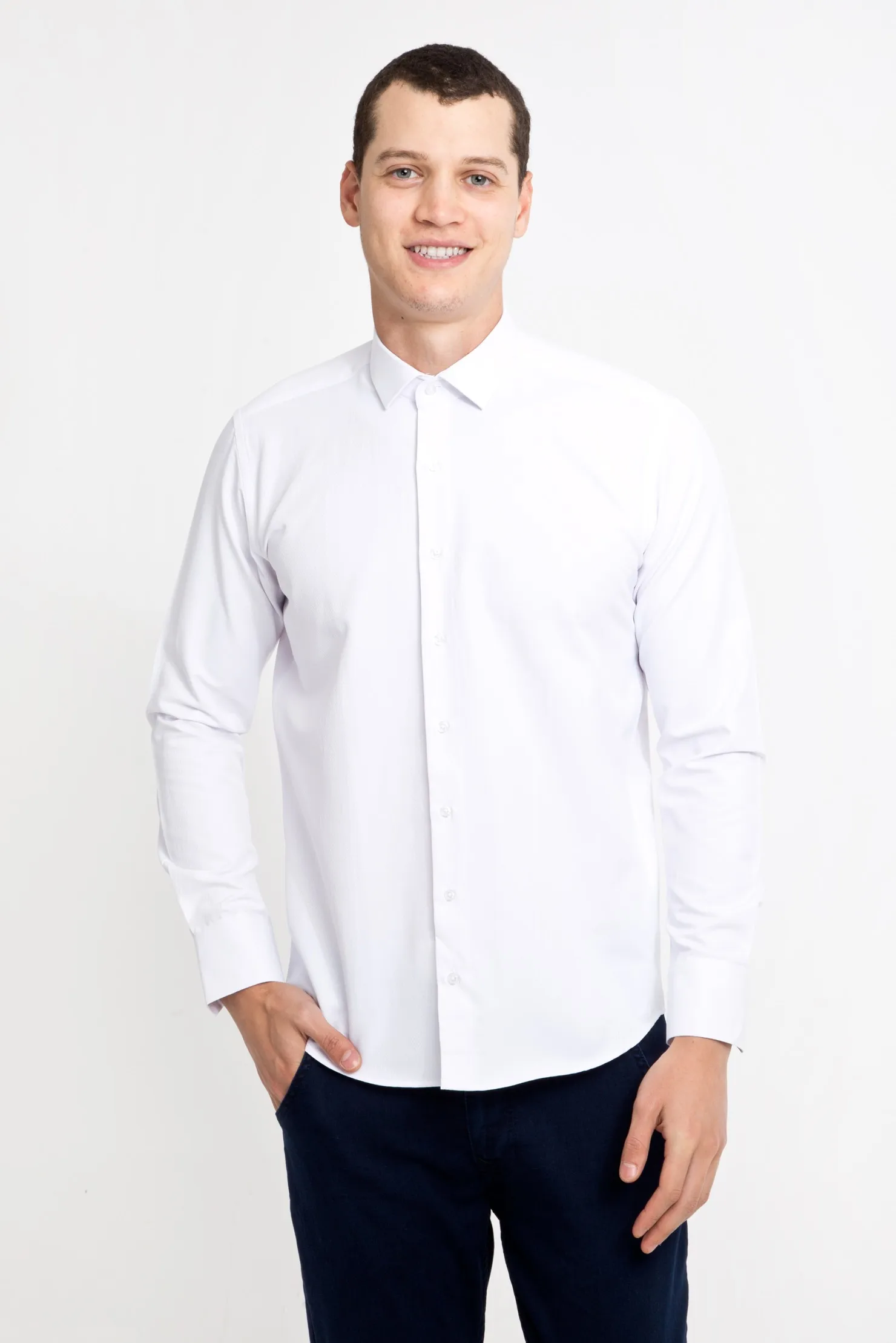 Kigili Menswear платье рубашки черный с длинным рукавом плед Высокое качество Slim Fit расправленный воротник Сделано в Турции - Цвет: Белый