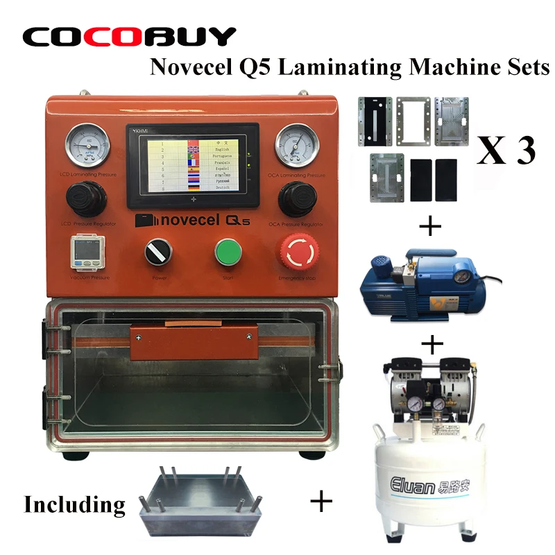 

OCA/LCD Refurbish Vacuum Laminating Machine Sets Including Air Compressor+4L Vacuum Pump+Base Mould+Three Edge Laminator Moulds