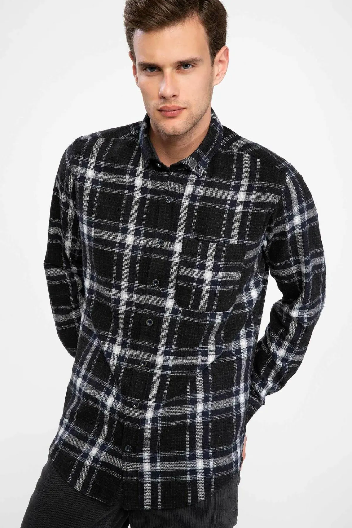 Мужские Shirt-J1655AZ18WN с длинными рукавами DeFacto