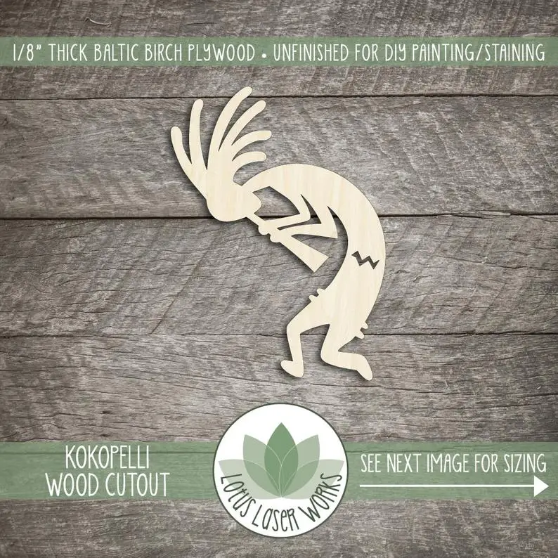 Деревянный вырез Kokopelli, деревянная форма Kokopelli, Юго-Западная форма дерева s, пустое Дерево формы s