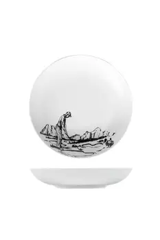 

8.2 Inch White Black Illustrated Porcelain Plate (deeper) Pizza Soup Salad Steak Dinner Kutahya Porcelain Food Tray- golf