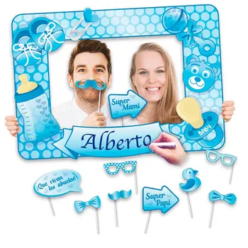 

Christening child photocall with flat setting and Accessories. -Details and wedding gifts for guests, Holy Communion, October birthday party supply