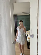 Bazaleas-vestido de encaje bordado blanco para mujer, vestido Vintage de cintura Bandage con lazo cruzado, vestidos de mujer con volantes a la moda