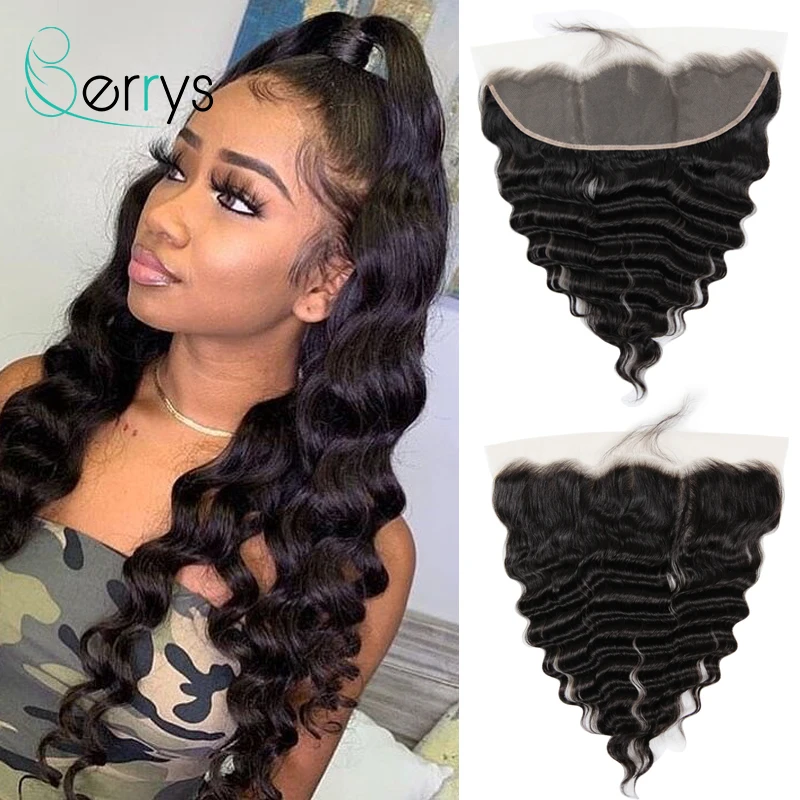 Human-Hair Lace-Frontal TRANSPARENT Wave Berryshair 13x4 Peruvian with 150-Density Loose