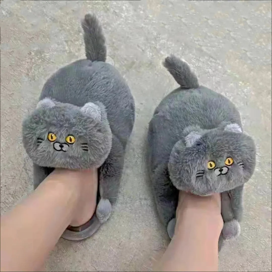 boeket verontschuldigen Republiek Gezellige Leuke Britse Korthaar Kat Slippers Voor Vrouwen Mannen Die Houdt  Van Kitty Indoor Pluizige Pluche Thuis Schoenen Bont Slides Mules slippers  _ - AliExpress Mobile