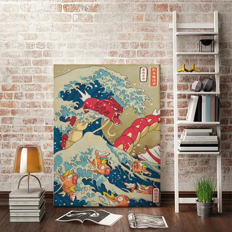 Japanese Great Wave Gyarados Pokemon Poster Oil Painting Vintage Artwork Portrait Canvas Lover Gift Cuadros | Дом и сад