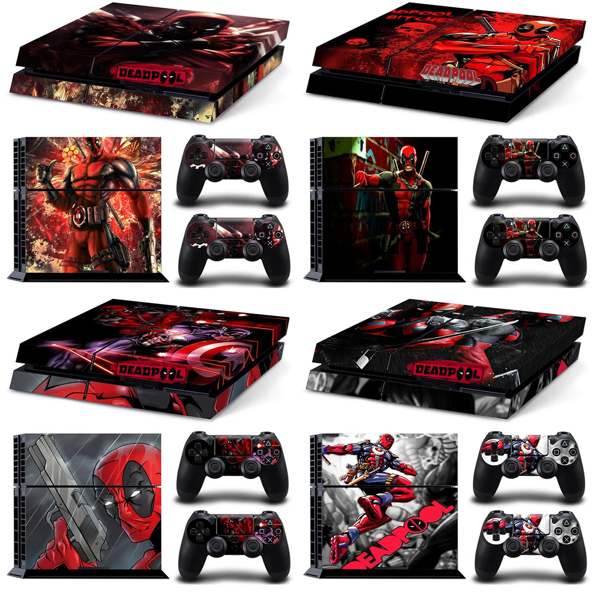 Marvel Deadpool Vinyl Skin Sticker for PS4 Slim Console and 2 Controllers Decal Cover Game Accessories