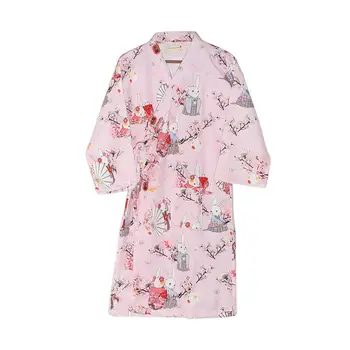 

(M) pink cherry blossom pattern Japanese style and wind thick cotton bathrobe robe - 1 piece
