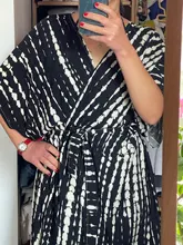 100% de algodón para mujer, Vestido tipo Kimono con cinturón propio, a rayas negras, para playa, Q1225, 2021