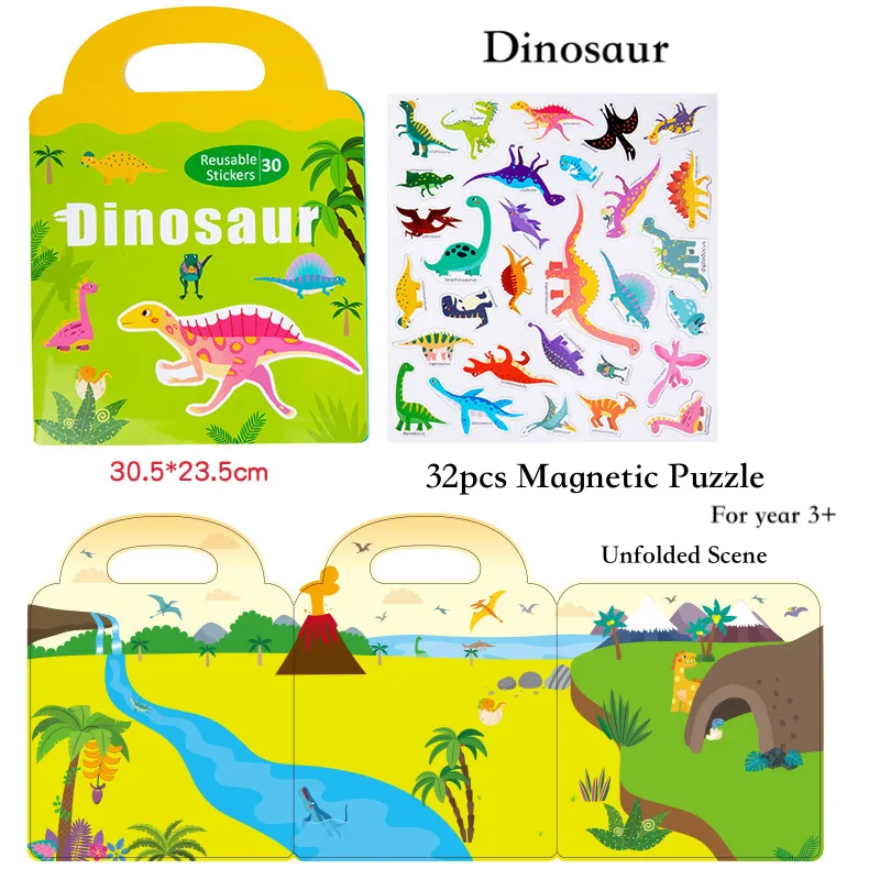 Portable Magnetic Sticker Book Reusable Scenarios Books Cartoon Cognition  Preschool Educational Montessori Learning Toy 3-6 Gift