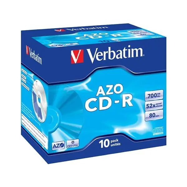 verbatim azo cd-r pack 10 jewel case crystal 700 mb