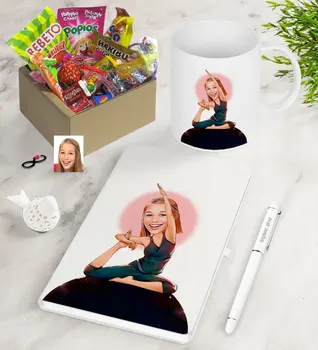 

Personalized Women 'S Yogacı Caricature Of Nostalgic Lezzetler Notebook Pen Mug Gift Seti-2