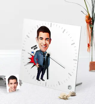 

Personalized Mr Polis Caricature Of Desktop Square Glass clock-3