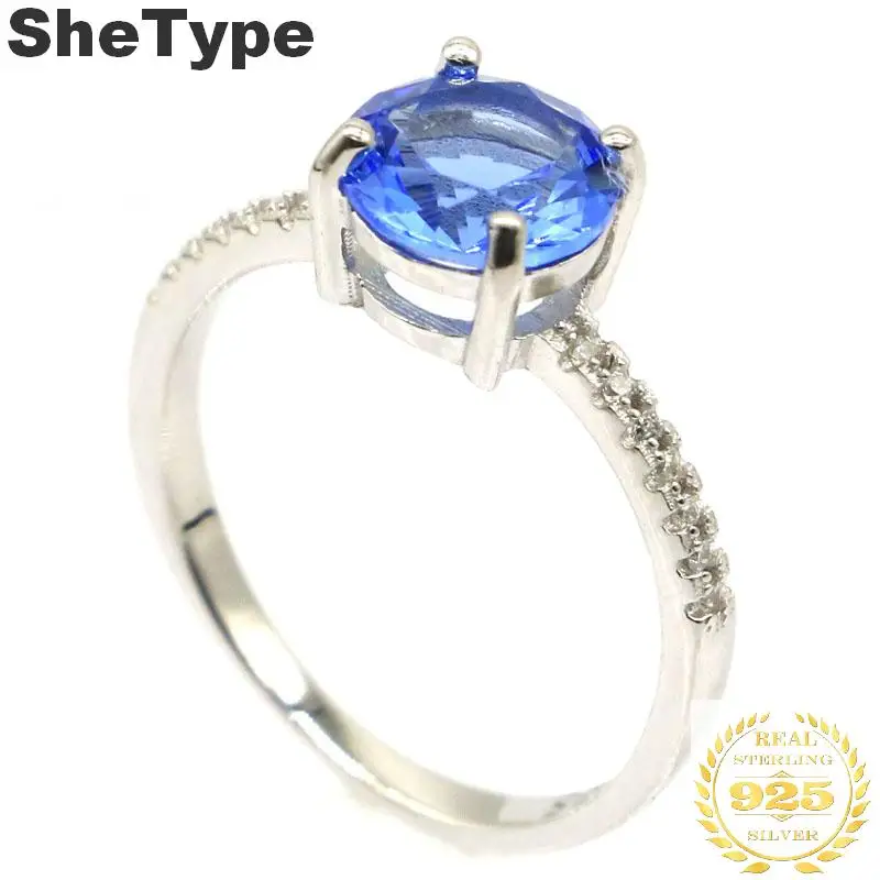 8c8mm 10,25#2,1g создан круглой формы насыщенный синий фиолетовый танзанит подарок для девочек 925 Твердые кольца из стерлингового серебра