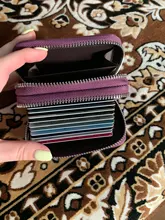 Billetera de cuero genuino Rfid con cremallera para mujer, monedero pequeño con cremallera para tarjetas