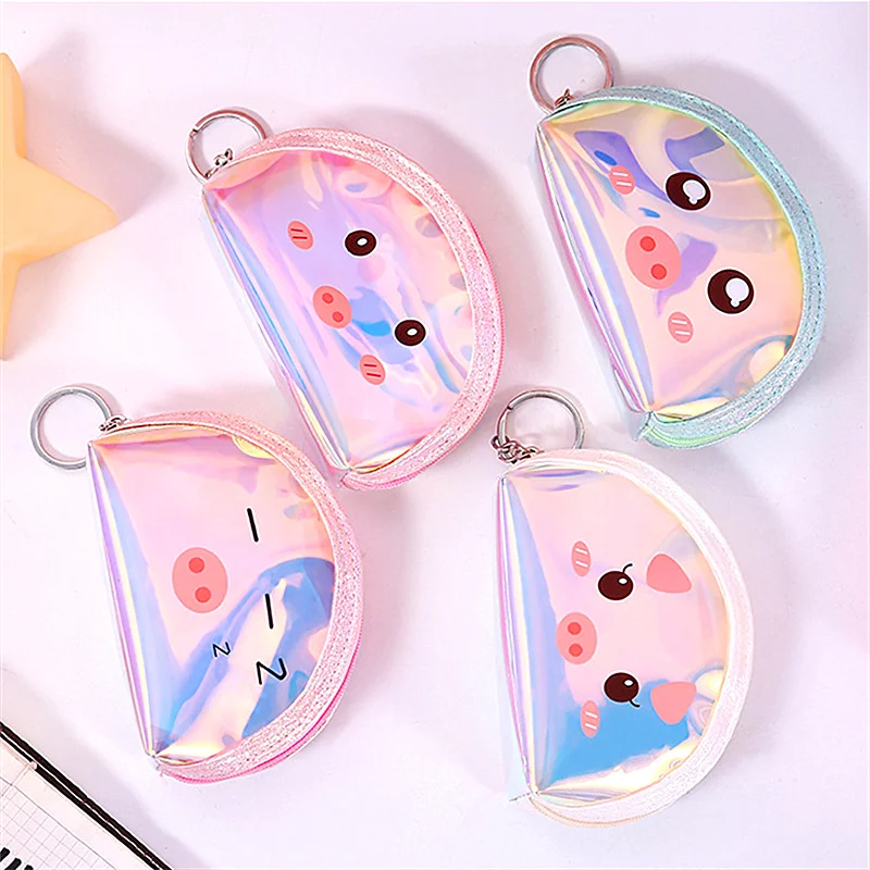 Cute Pig Coin Storage Bag Laser Transparent Key Coin Organizer Cartoon Delicate Storage Pouch Multipurpose Waterproof Organizdor