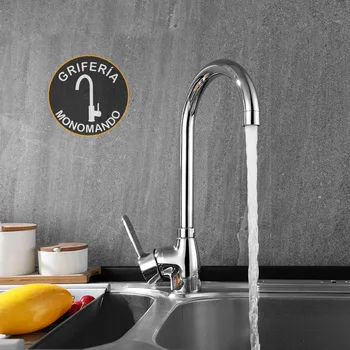 

Kibath single lever kitchen/sink CAR faucet with high spout, Chrome gloss finish. Handle wide. Made in brass
