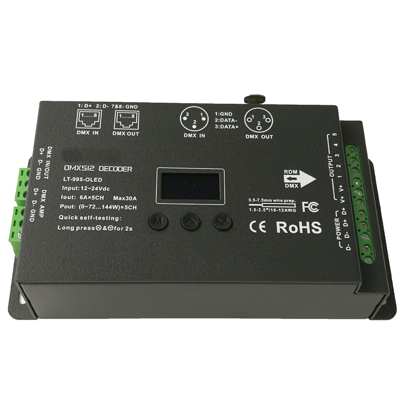 Новый светодиодный контроллер dmx декодера DC12 24V вход 6A * 5CH Макс 30A выход RGB/RGBW XLR 3/RJ45