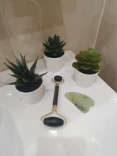 Gua Sha-Rodillo verde 2 en 1, conjunto de herramientas, masajeador, rascador de Jade Natural, con piedras para cara, cuello y espalda, 2 uds.